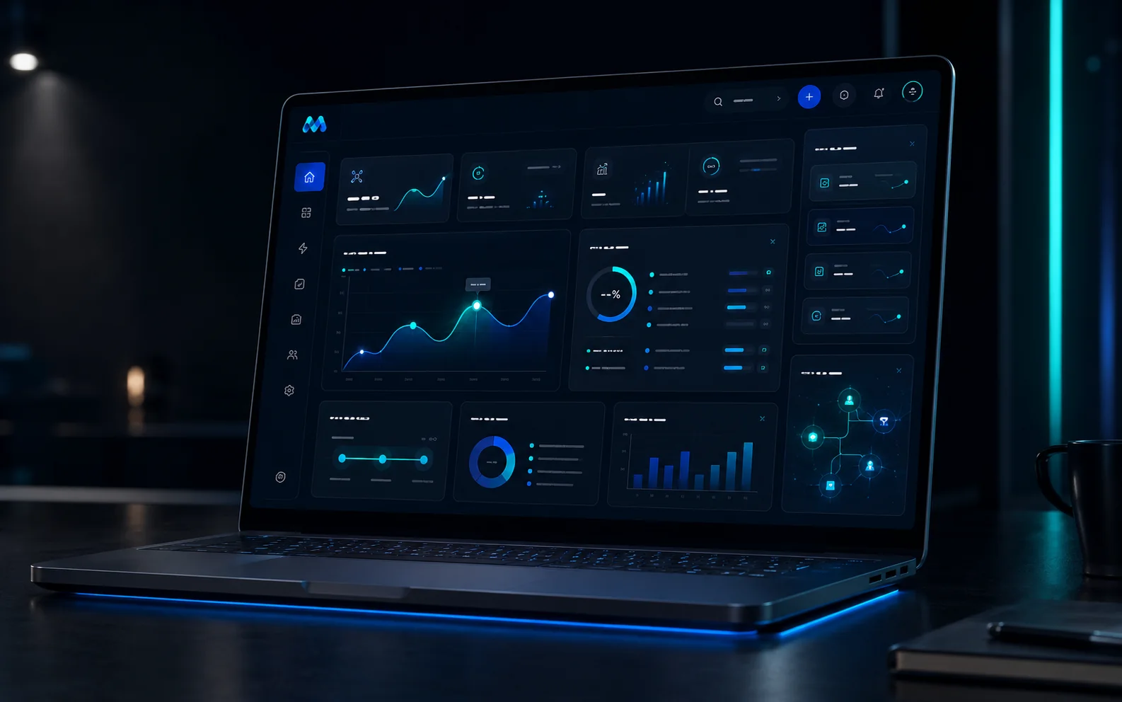 Premium laptop with AI startup dashboard interface